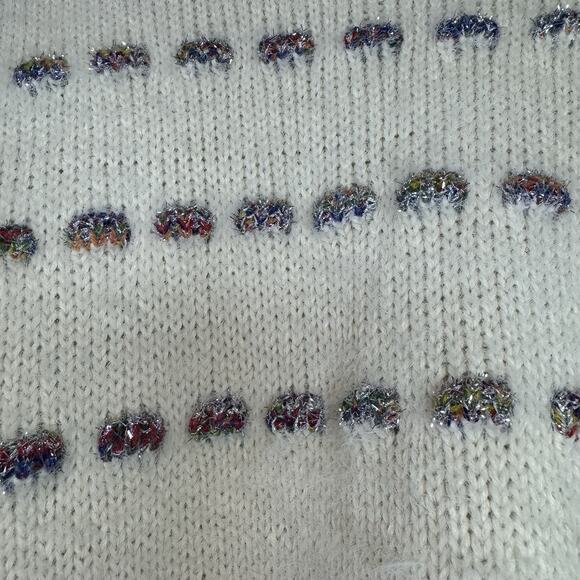 LOFT 3D Knit Sweater Women's Medium Sparkle Thread Embellished Cream - Picture 3 of 8